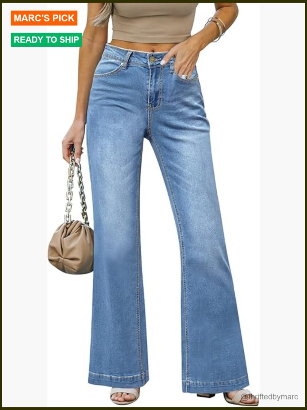 Mid-Rise Wide Leg Stretch Denim Jeans Distressed Flare Pants